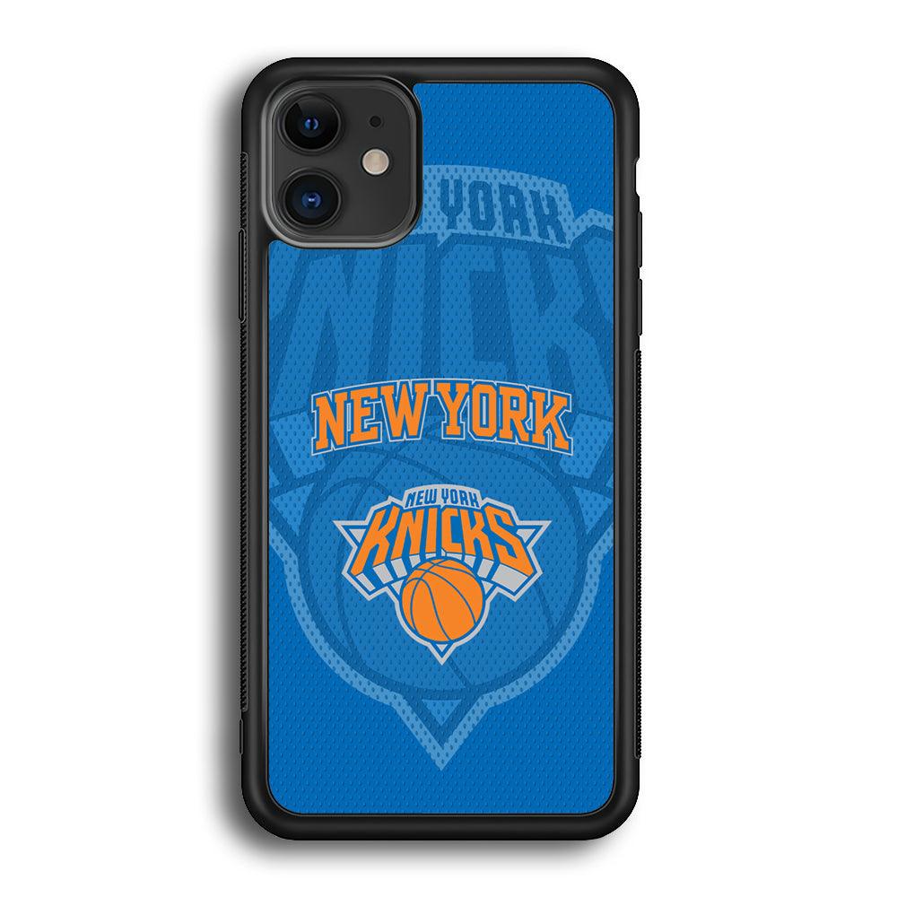 New York Knicks The Ball Blue Patern iPhone 11 Case-Rubber Black (2D Case)-Oxvistore