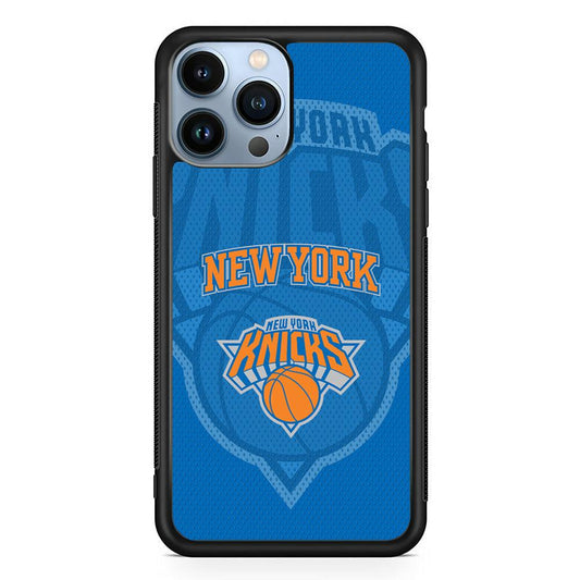 New York Knicks The Ball Blue Patern iPhone 13 Pro Max Case-Rubber Black (2D Case)-Oxvistore
