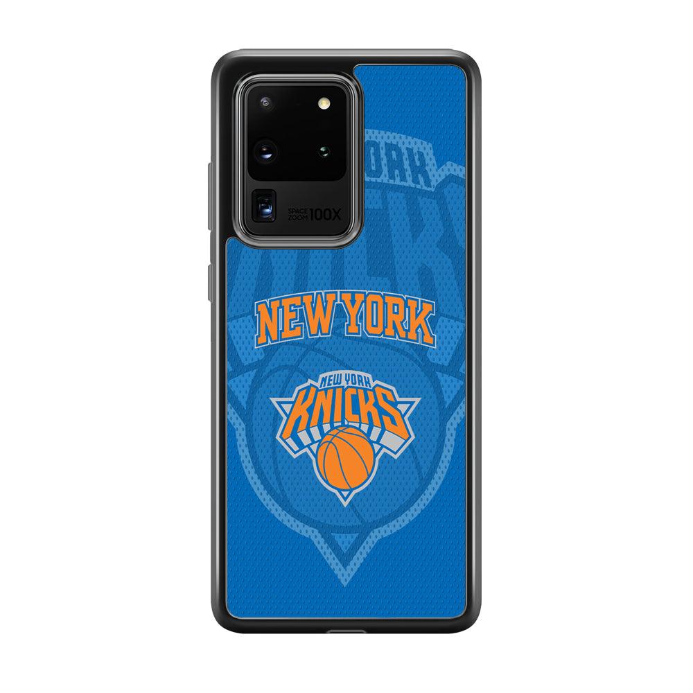 New York Knicks The Ball Blue Patern Samsung Galaxy S20 Ultra Case-Rubber Black (2D Case)-Oxvistore