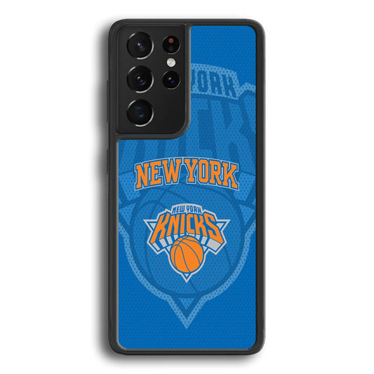 New York Knicks The Ball Blue Patern Samsung Galaxy S24 Ultra Case-Rubber Black (2D Case)-Oxvistore