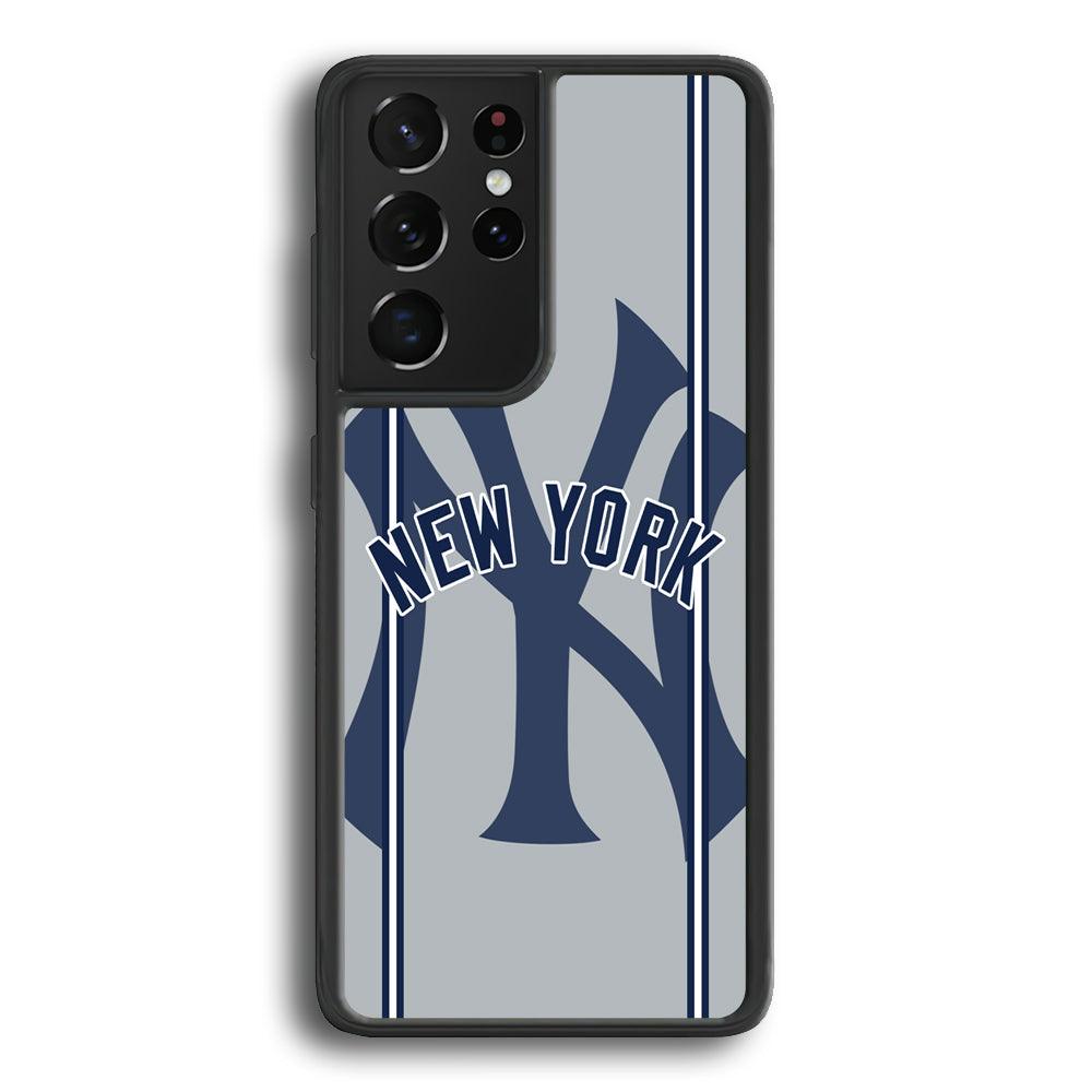 New York Yankees Wide Layer Samsung Galaxy S23 Ultra Case-Rubber Black (2D Case)-Oxvistore