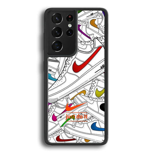 Nike Air White Shoes Pile Samsung Galaxy S21 Ultra Case-Rubber Black (2D Case)-Oxvistore