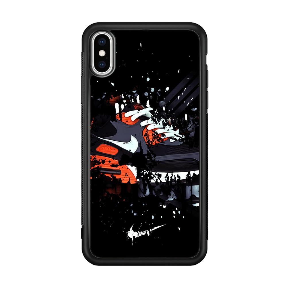 Nike Black Ink Splash iPhone Xs Max Case-Rubber Black (2D Case)-Oxvistore