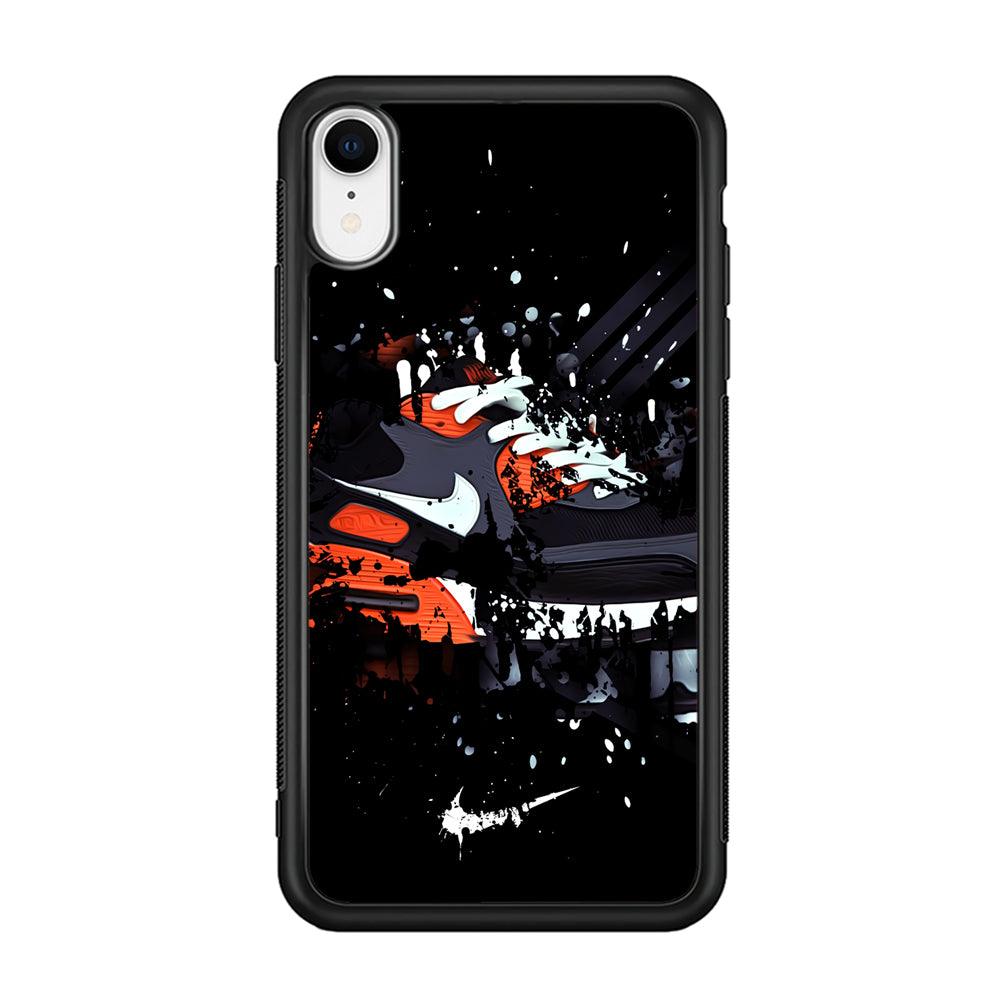 Nike Black Ink Splash iPhone XR Case-Rubber Black (2D Case)-Oxvistore