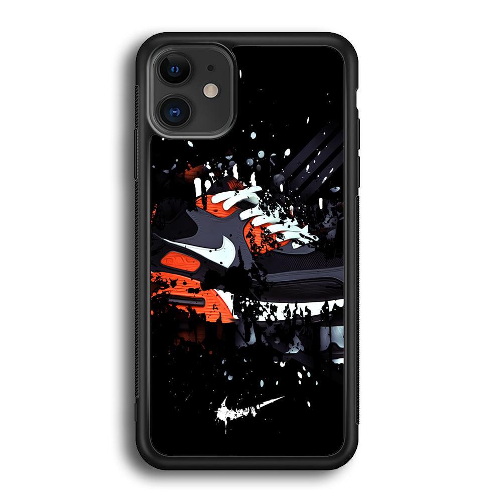 Nike Black Ink Splash iPhone 11 Case-Rubber Black (2D Case)-Oxvistore