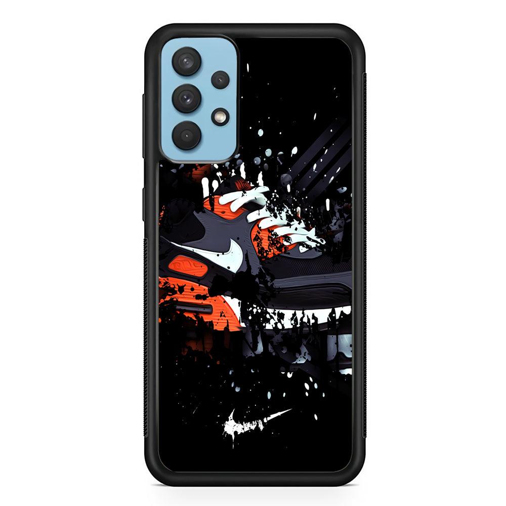 Nike Black Ink Splash Samsung Galaxy A32 Case-Rubber Black (2D Case)-Oxvistore