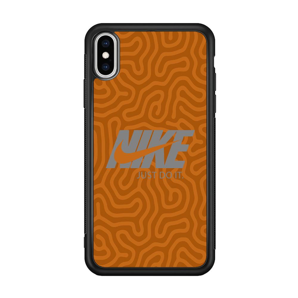 Nike Brown Maze iPhone XS Case-Rubber Black (2D Case)-Oxvistore