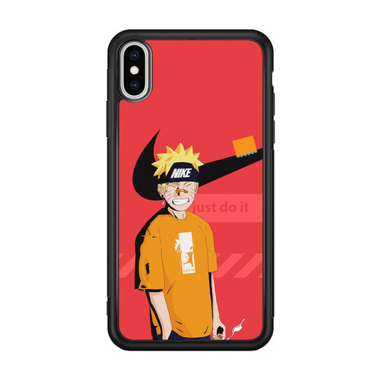 Nike Cover with Naruto iPhone XS Case-Rubber Black (2D Case)-Oxvistore