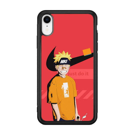 Nike Cover with Naruto iPhone XR Case-Rubber Black (2D Case)-Oxvistore