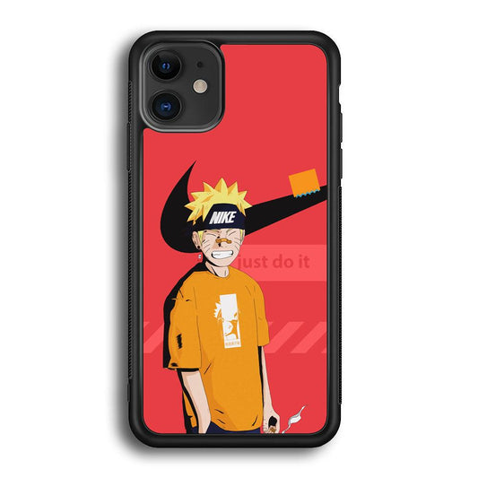 Nike Cover with Naruto iPhone 11 Case-Rubber Black (2D Case)-Oxvistore