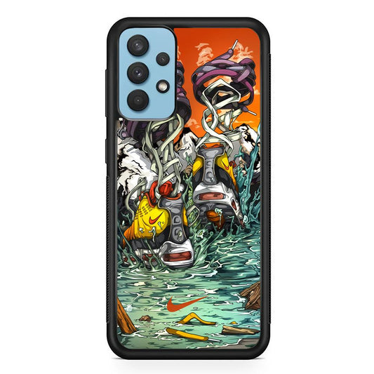 Nike Form of Art Noise Samsung Galaxy A32 Case-Rubber Black (2D Case)-Oxvistore