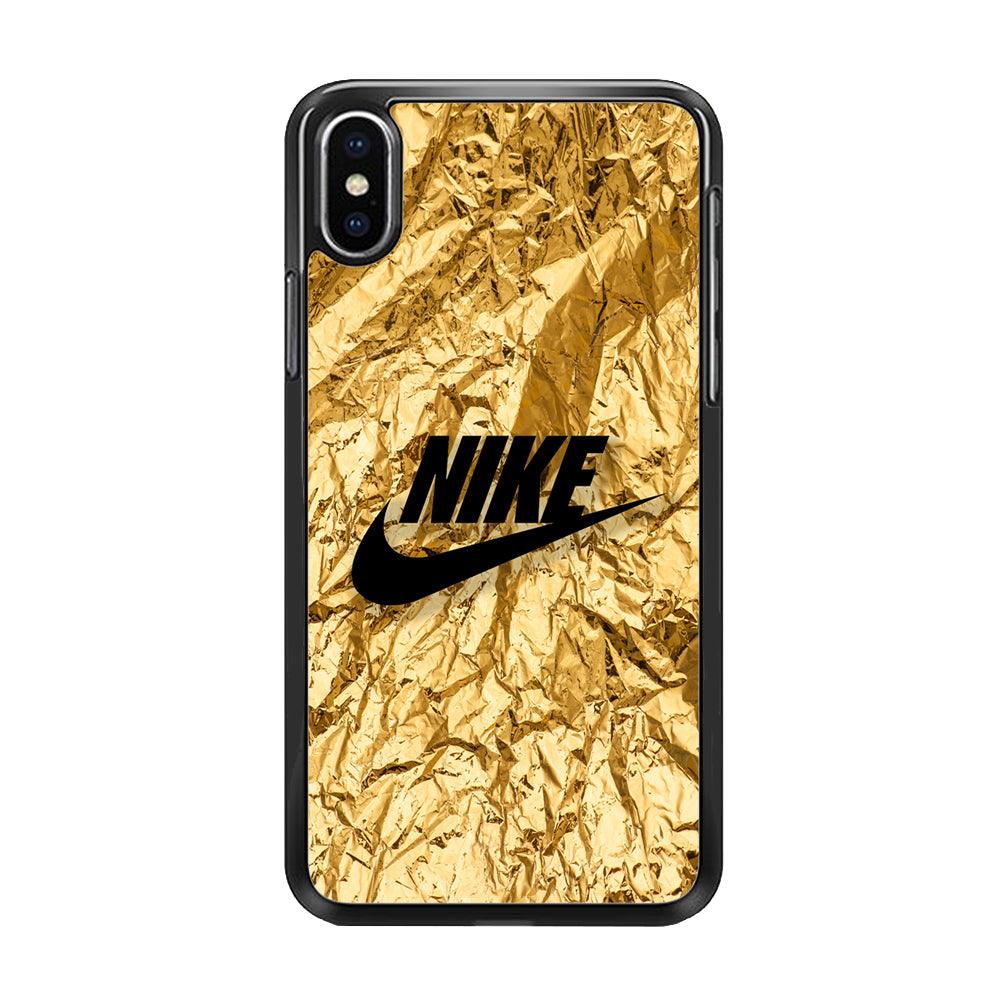 Nike Gold Paper iPhone XS MAX Case-Rubber Black (2D Case)-Oxvistore