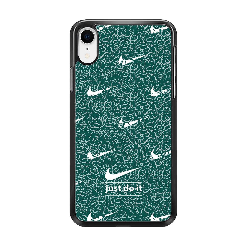 Nike White in Green Patern iPhone XR Case-Rubber Black (2D Case)-Oxvistore