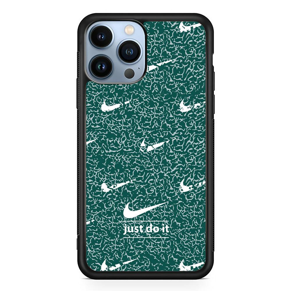 Nike White in Green Patern iPhone 14 Pro Max Case-Oxvistore