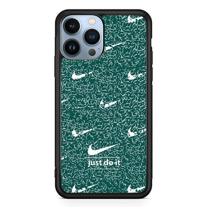 Nike White in Green Patern iPhone 14 Pro Max Case-Oxvistore