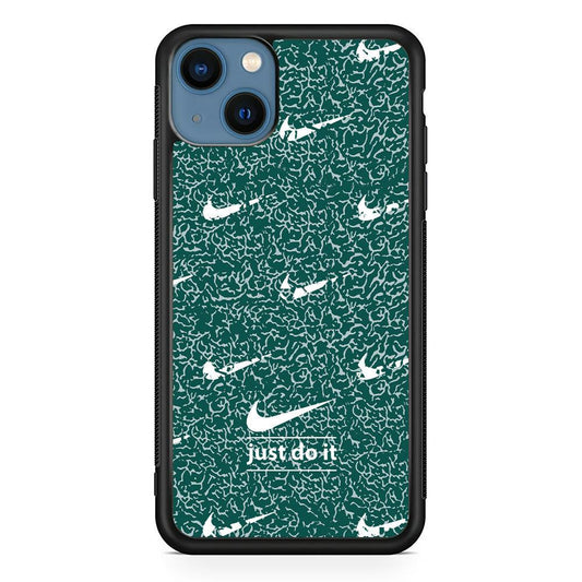 Nike White in Green Patern iPhone 14 Case-Rubber Black (2D Case)-Oxvistore