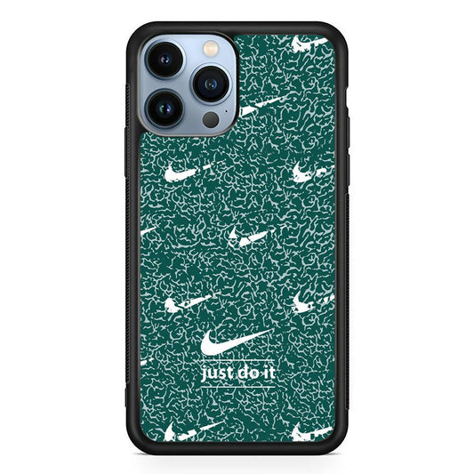 Nike White in Green Patern iPhone 14 Pro Case-Rubber Black (2D Case)-Oxvistore