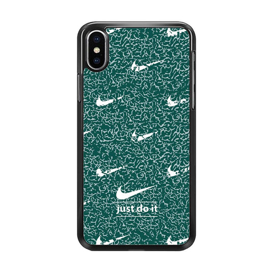 Nike White in Green Patern iPhone XS MAX Case-Rubber Black (2D Case)-Oxvistore