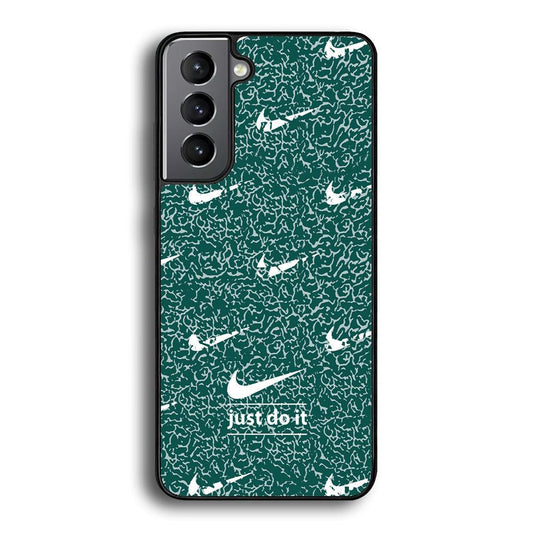 Nike White in Green Patern Samsung Galaxy S24 Case-Rubber Black (2D Case)-Oxvistore