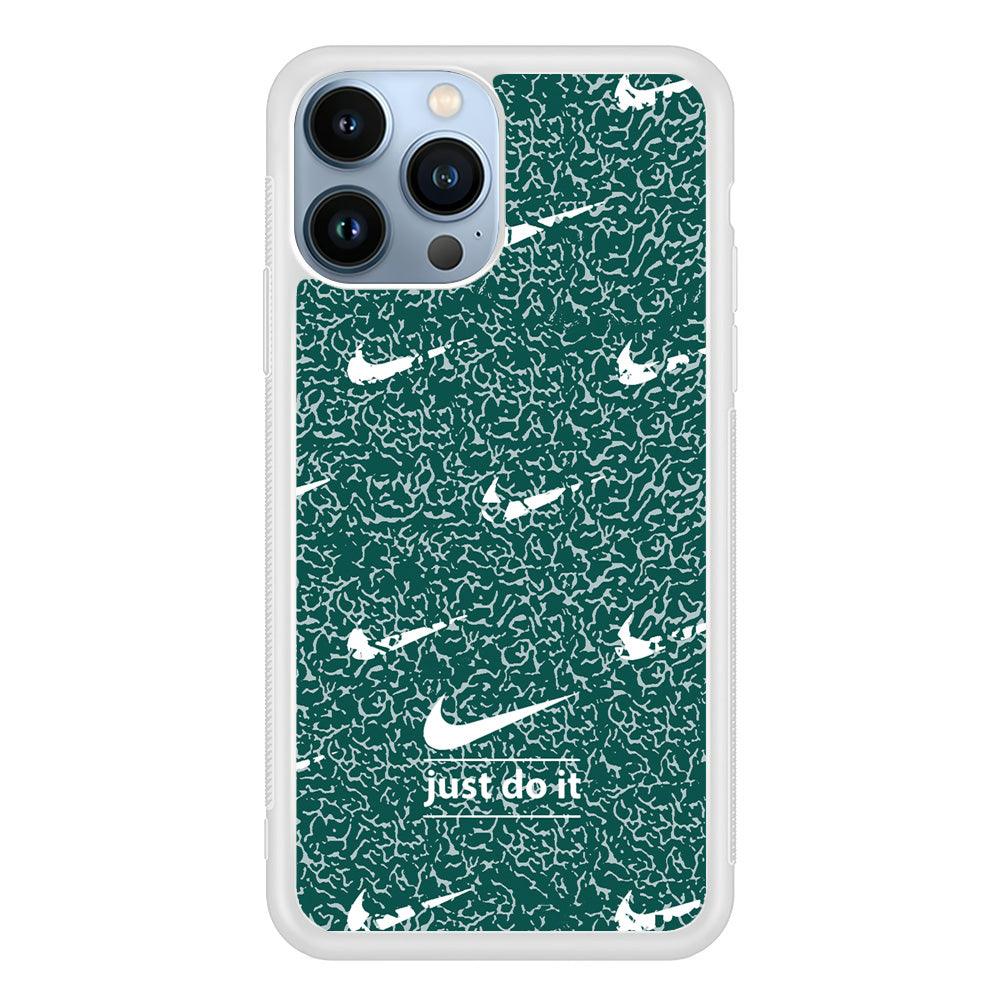 Nike White in Green Patern iPhone 13 Pro Case-Oxvistore