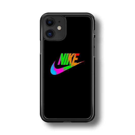 Nike Word Rainbow iPhone 11 Case-Rubber Black (2D Case)-Oxvistore