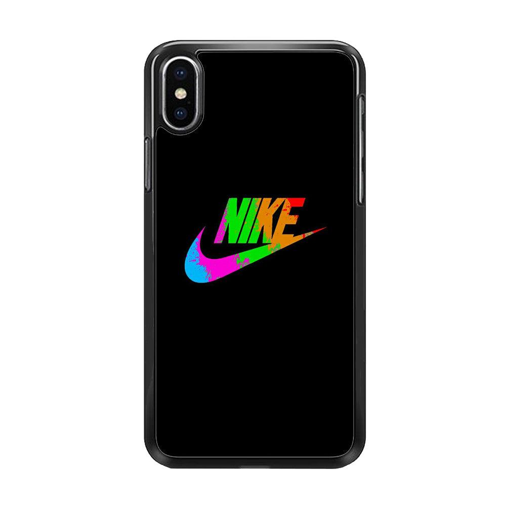 Nike Word Rainbow iPhone XS MAX Case-Rubber Black (2D Case)-Oxvistore