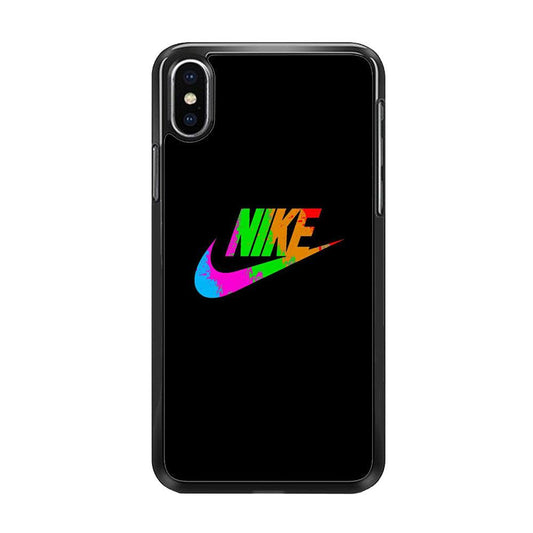 Nike Word Rainbow iPhone XS MAX Case-Rubber Black (2D Case)-Oxvistore