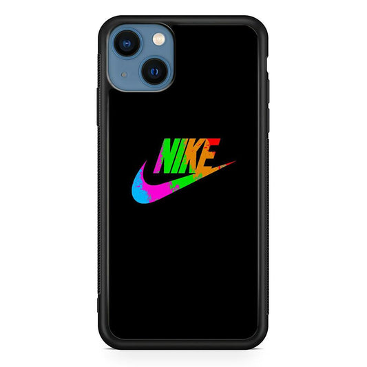 Nike Word Rainbow iPhone 14 Plus Case-Rubber Black (2D Case)-Oxvistore