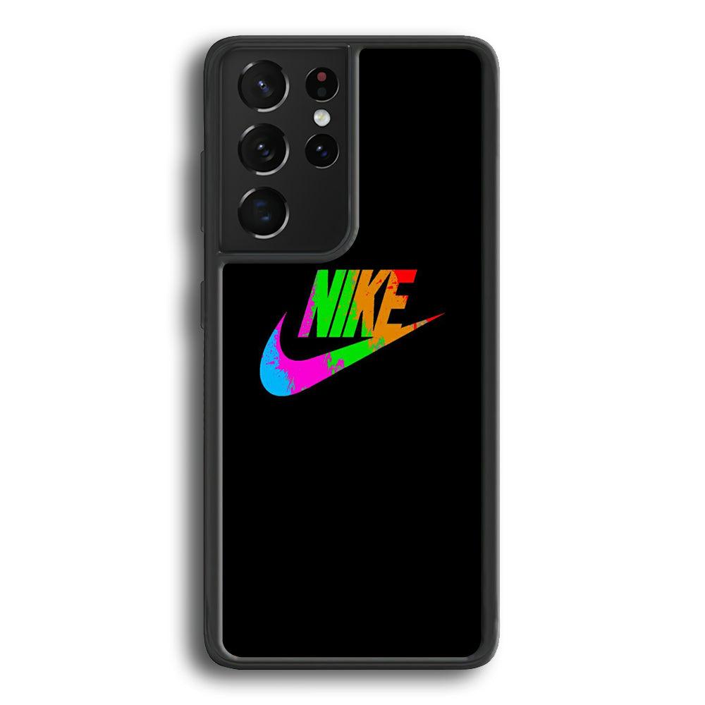 Nike Word Rainbow Samsung Galaxy S21 Ultra Case-Rubber Black (2D Case)-Oxvistore