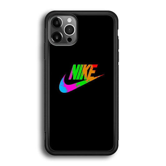 Nike Word Rainbow iPhone 12 Pro Max Case-Rubber Black (2D Case)-Oxvistore