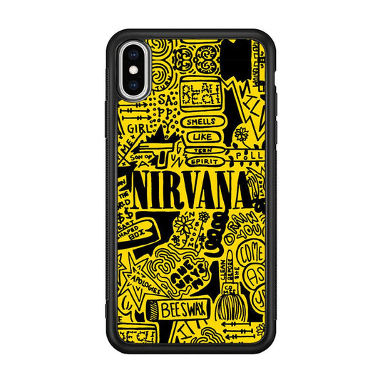 Nirvana Doodle Art iPhone XS Case-Rubber Black (2D Case)-Oxvistore