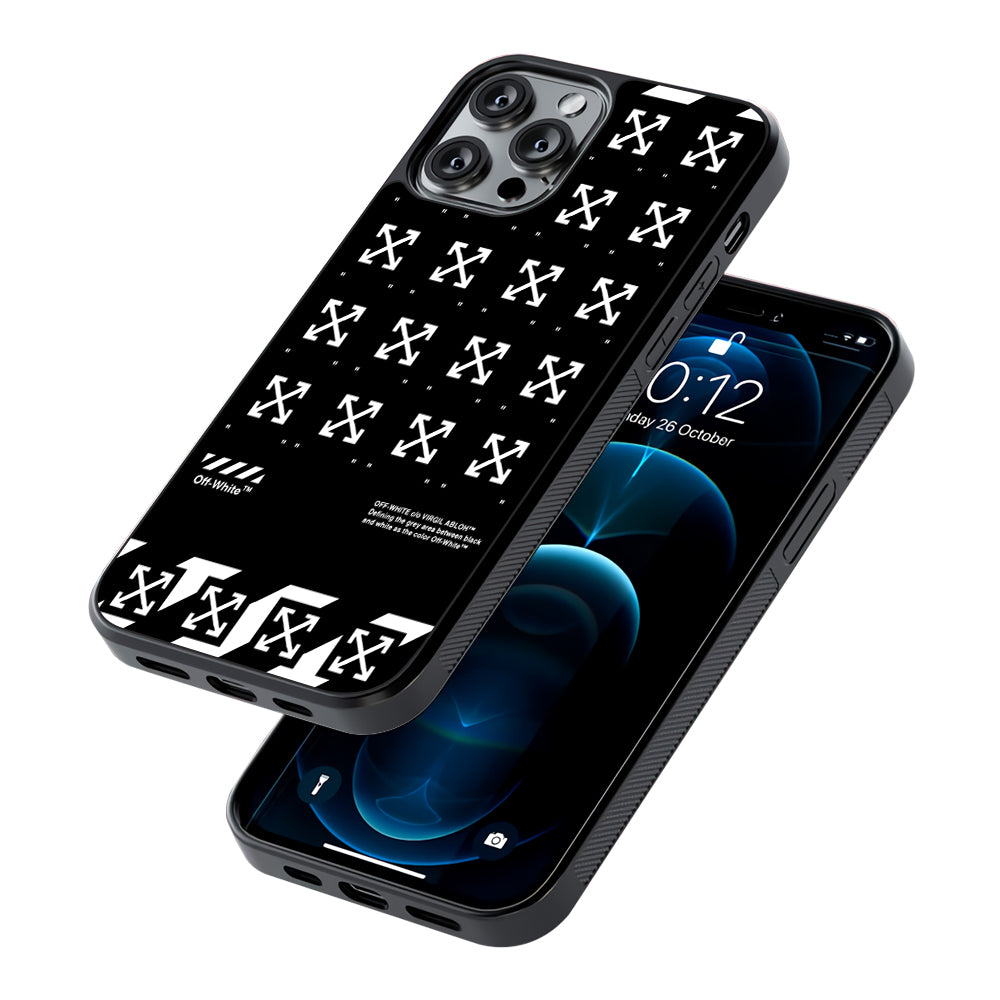 Off White Logo Black Pattern 2D Rubber Phone Case-Oxvistore