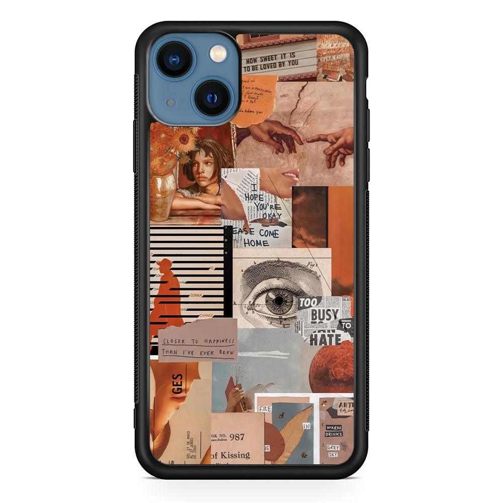 Old Paper Busy Eyes iPhone 13 Case-Rubber White (2D Case)-Oxvistore