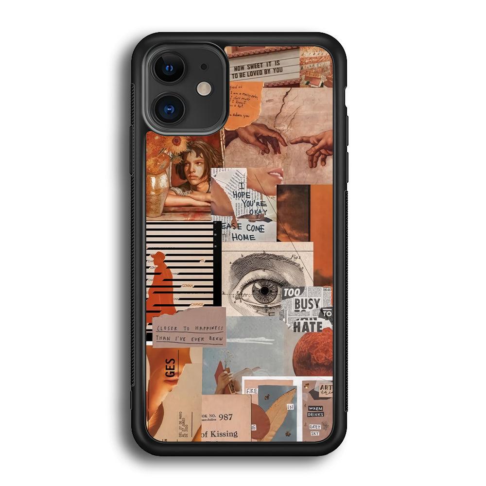 Old Paper Busy Eyes iPhone 12 Case-Rubber Black (2D Case)-Oxvistore