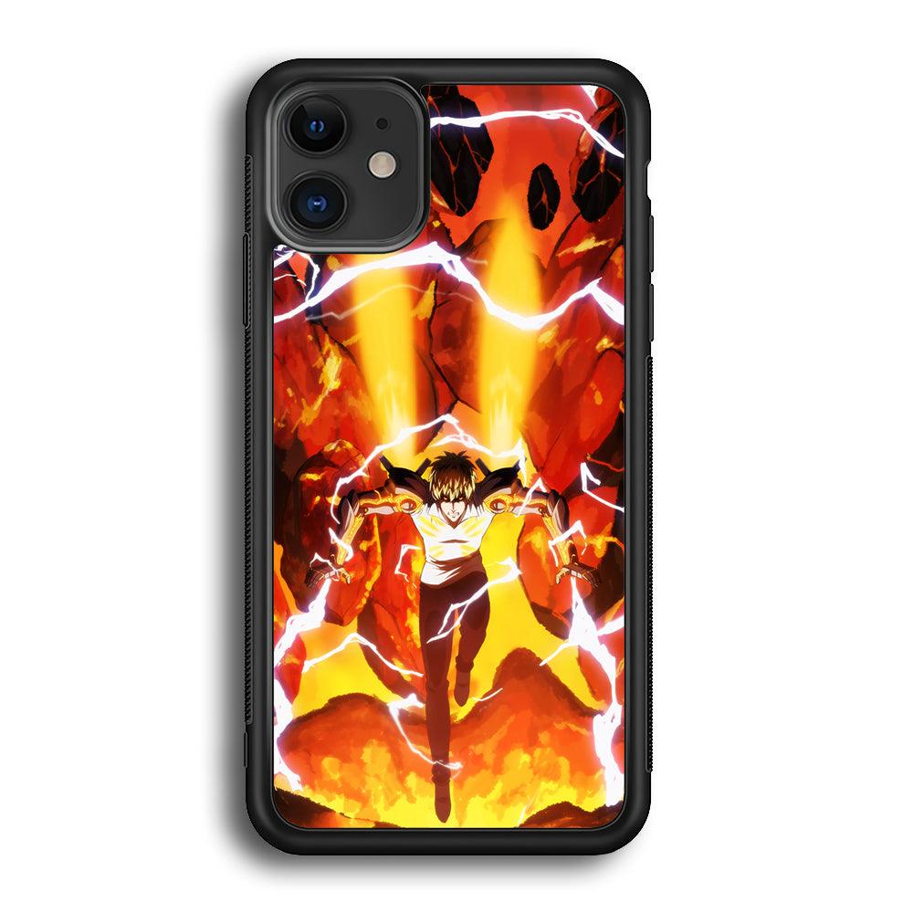 One Punch Man Genos Red Flaming Soil iPhone 11 Case-Rubber Black (2D Case)-Oxvistore