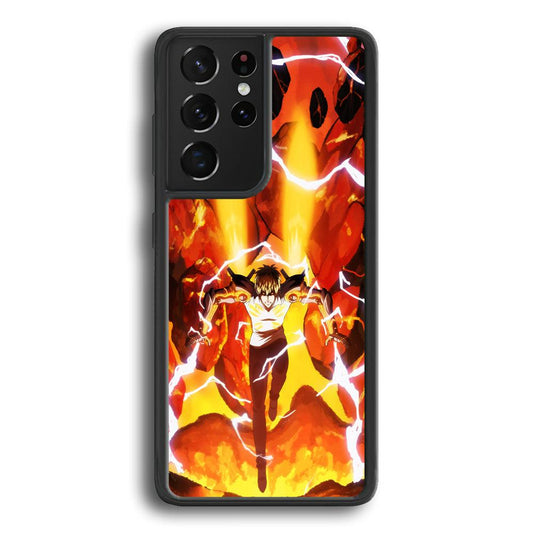 One Punch Man Genos Red Flaming Soil Samsung Galaxy S23 Ultra Case-Rubber Black (2D Case)-Oxvistore