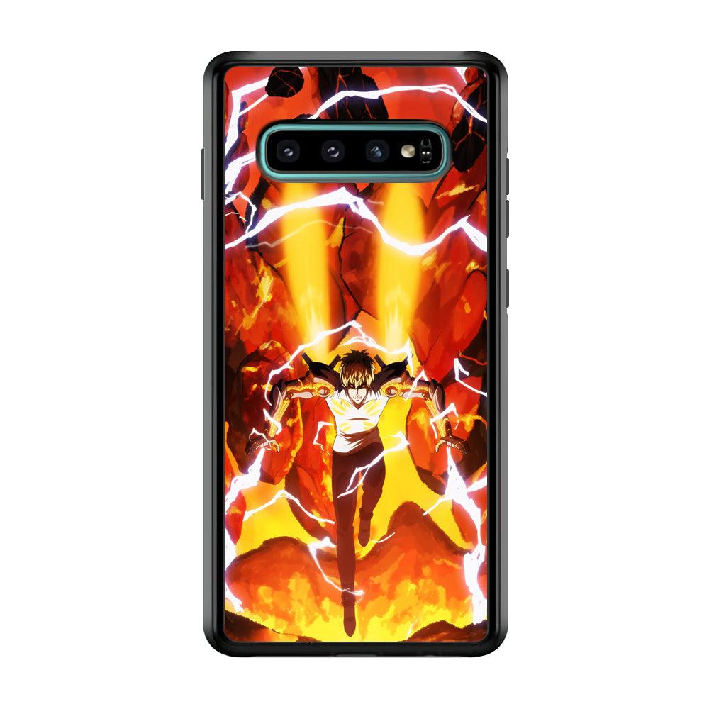 One Punch Man Genos Red Flaming Soil Samsung Galaxy S10 Case-Rubber Black (2D Case)-Oxvistore