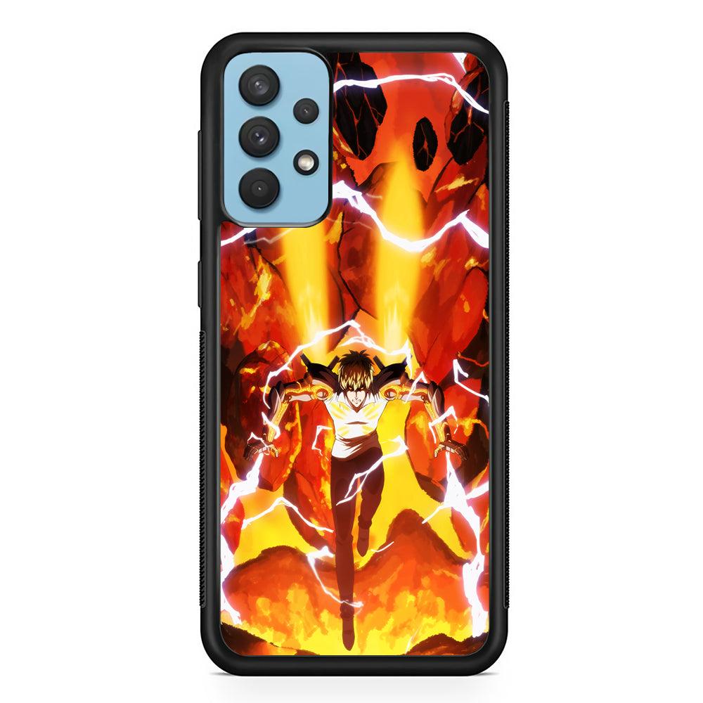 One Punch Man Genos Red Flaming Soil Samsung Galaxy A32 Case-Rubber Black (2D Case)-Oxvistore