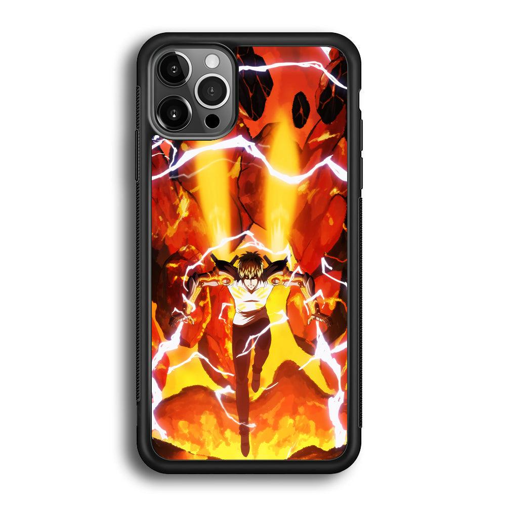 One Punch Man Genos Red Flaming Soil iPhone 12 Pro Max Case-Rubber Black (2D Case)-Oxvistore