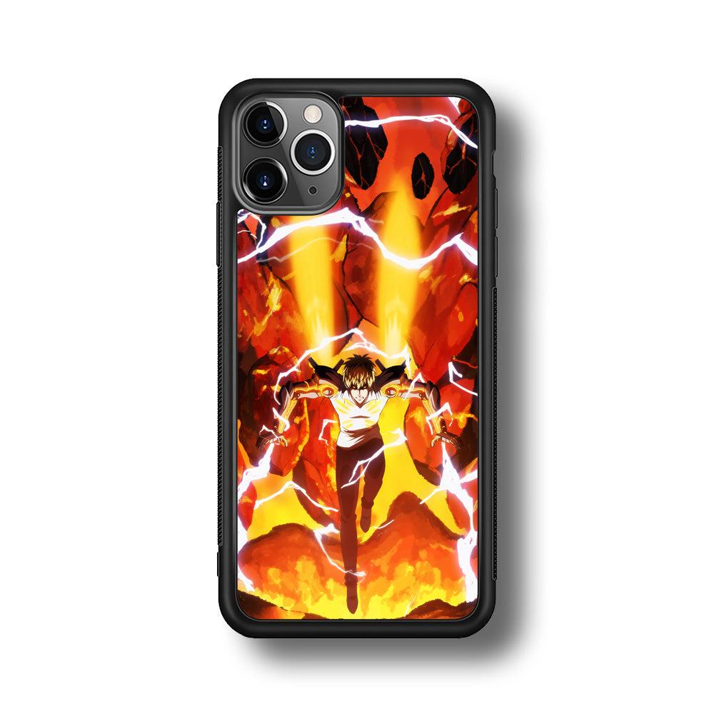 One Punch Man Genos Red Flaming Soil iPhone 11 Pro Max Case-Rubber Black (2D Case)-Oxvistore