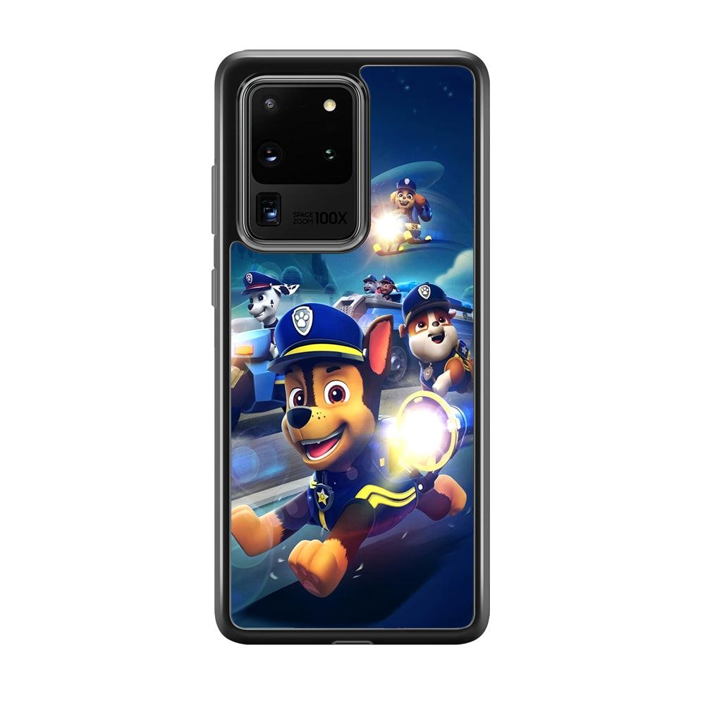 Paw Patrol Night on Duty Samsung Galaxy S20 Ultra Case-Rubber Black (2D Case)-Oxvistore