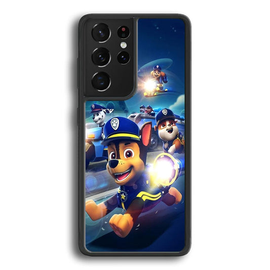 Paw Patrol Night on Duty Samsung Galaxy S24 Ultra Case-Rubber Black (2D Case)-Oxvistore