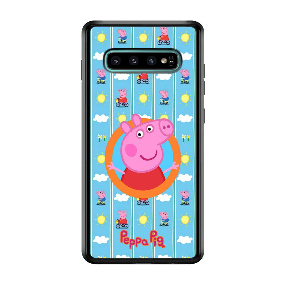 Peppa Pig Circle Frame Samsung Galaxy S10 Case-Rubber Black (2D Case)-Oxvistore