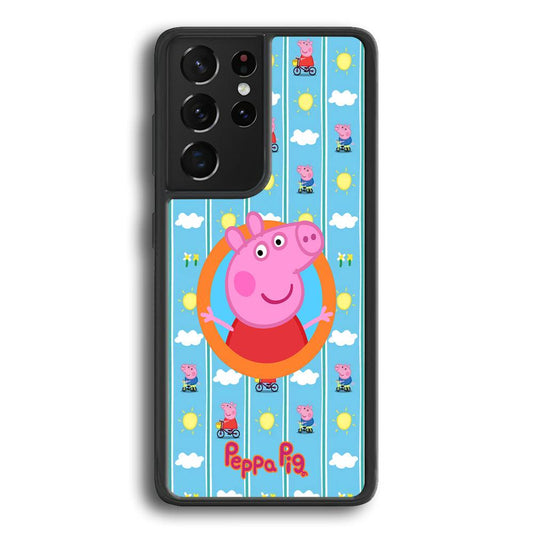 Peppa Pig Circle Frame Samsung Galaxy S22 Ultra Case-Rubber Black (2D Case)-Oxvistore