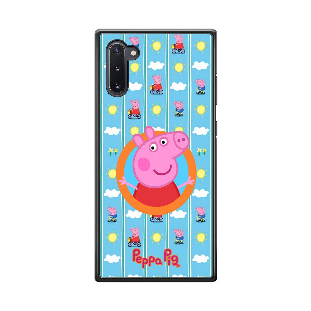 Peppa Pig Circle Frame Samsung Galaxy Note 10 Case-Rubber Black (2D Case)-Oxvistore
