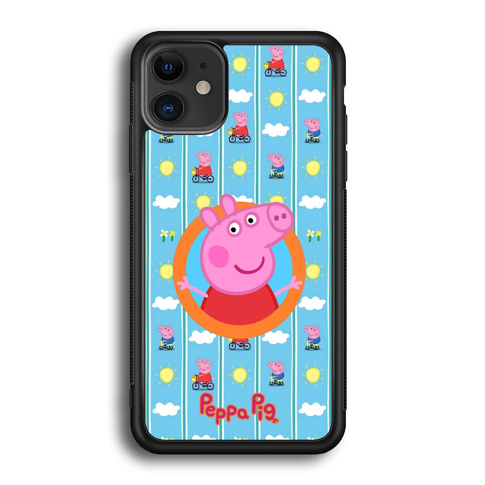 Peppa Pig Circle Frame iPhone 11 Case-Rubber Black (2D Case)-Oxvistore
