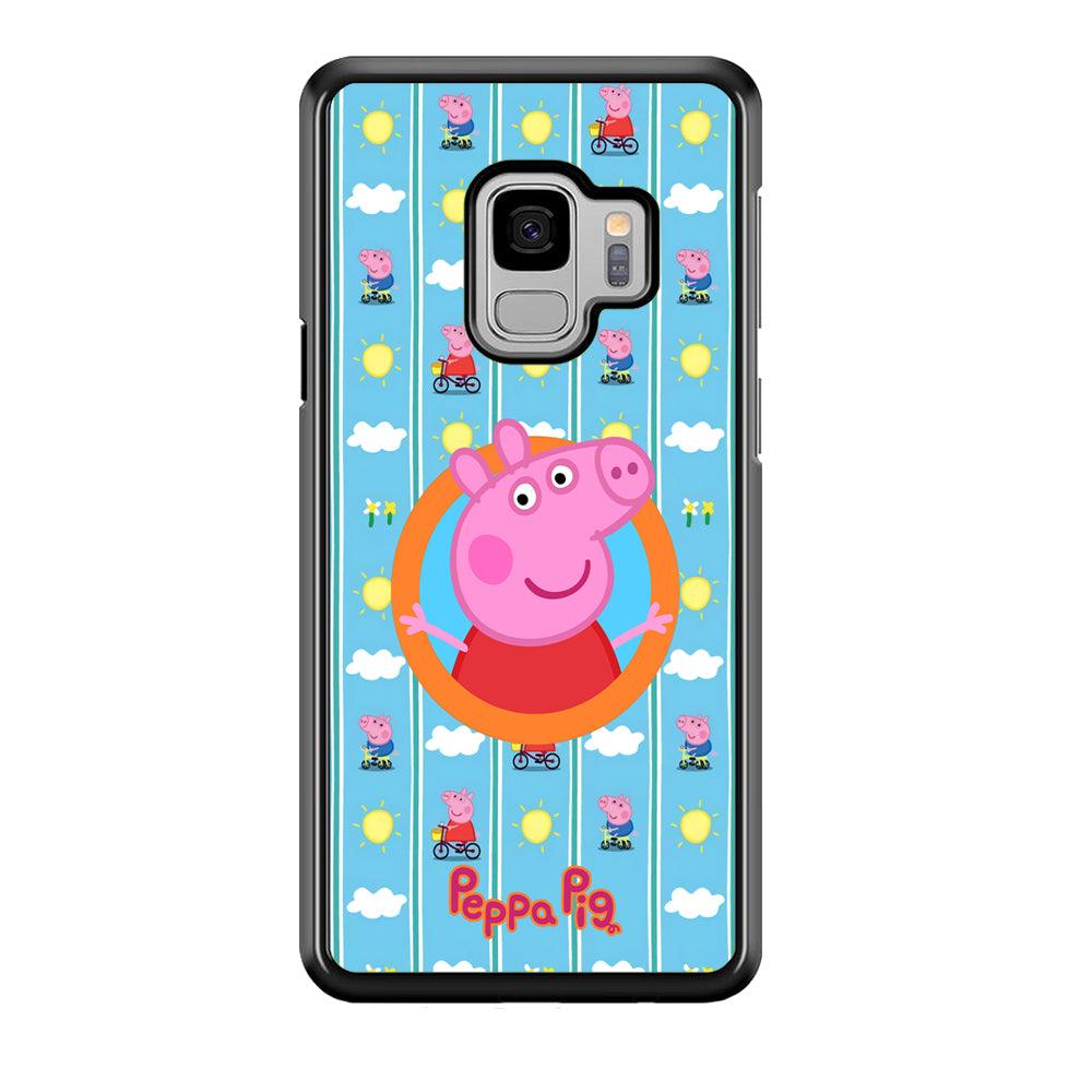 Peppa Pig Circle Frame Samsung Galaxy S9 Case-Rubber Black (2D Case)-Oxvistore