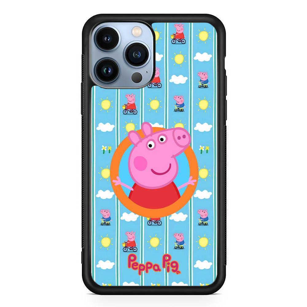 Peppa Pig Circle Frame iPhone 13 Pro Max Case-Rubber Black (2D Case)-Oxvistore