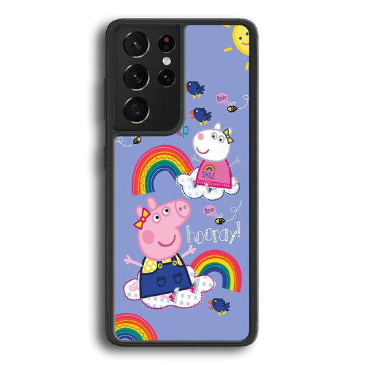 Peppa Pig Rainbow Hip Hop Samsung Galaxy S23 Ultra Case-Rubber Black (2D Case)-Oxvistore