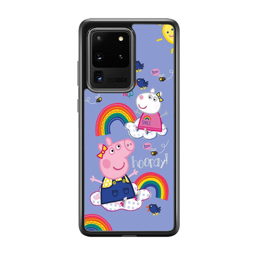 Peppa Pig Rainbow Hip Hop Samsung Galaxy S20 Ultra Case-Rubber Black (2D Case)-Oxvistore